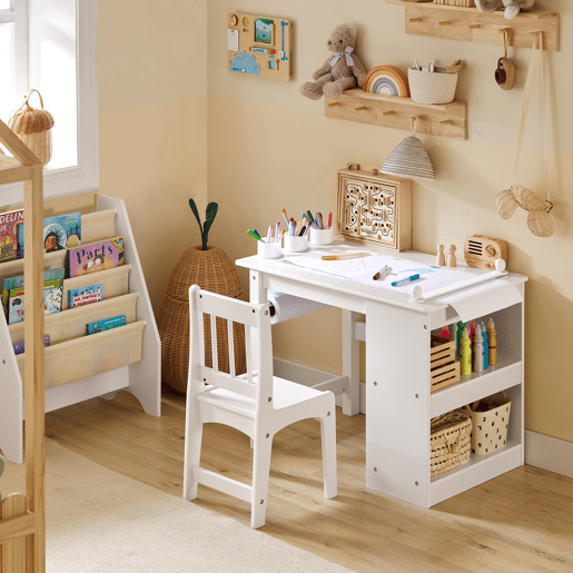 Conjunto de mesa e cadeira para crianças Secretária para crianças com 3 porta-lápis SoBuy KMB60-W branco 80x54x65,5 cm