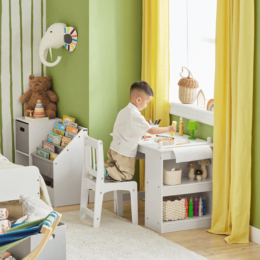 Conjunto de mesa e cadeira para crianças Secretária para crianças com 3 porta-lápis SoBuy KMB60-W branco 80x54x65,5 cm