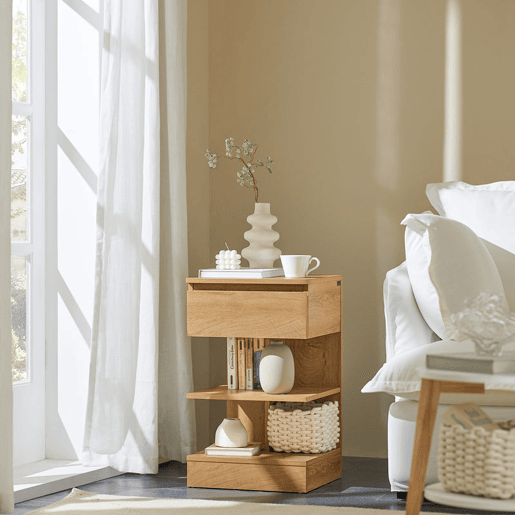 Mesa de cabeceira com 1 gaveta e 2 prateleiras SoBuy FBT49-N madeira 39x65x39cm