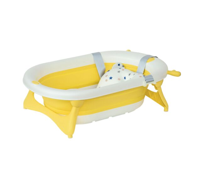 Homcom bañera plegable para bebé bañera bebé 0-3 años 81,5x50,5x23,5 cm con tapón termosensible cojín y almohadillas antideslizantes amarillo