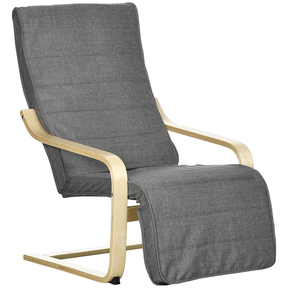 Homcom sillón de salón con reposapiés ajustable, butaca de salón tapizada en lino sintético con marco de madera, sillón de relax para dormitorio, oficina, estudio, 66,5x94x100 cm, gris