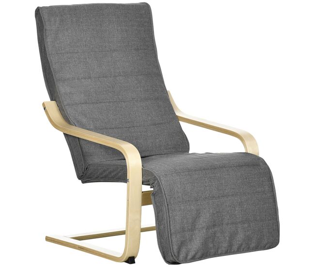 Homcom sillón de salón con reposapiés ajustable, butaca de salón tapizada en lino sintético con marco de madera, sillón de relax para dormitorio, oficina, estudio, 66,5x94x100 cm, gris