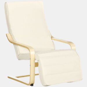HOMCOM Poltrona Relax com Apoio para os Pés Ajustável Poltrona para Sala de Estar Estofada em Tecido com Estrutura de Madeira Carga 120 kg para Escritório Estúdio Dormitório 66,5x94x100 cm Creme