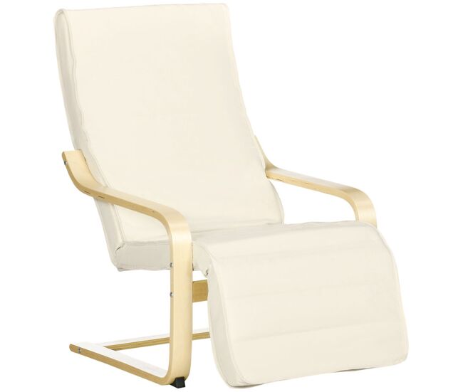 Homcom sillón de salón con reposapiés ajustable, butaca de salón tapizada en lino sintético con marco de madera, sillón de relax para dormitorio,