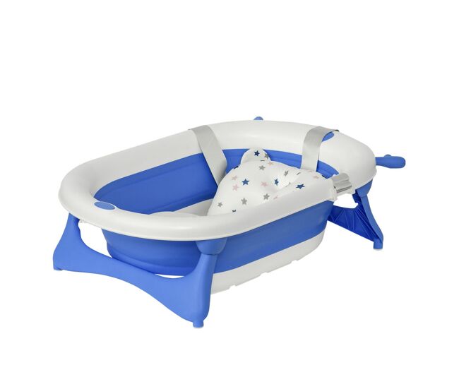 Homcom bañera plegable para bebé bañera bebé 0-3 años 81,5x50,5x23,5 cm con tapón termosensible cojín y almohadillas antideslizantes azul