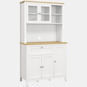 HOMCOM Armário de Cozinha Alto, Móvel Auxiliar de Cozinha, com 5 Portas, Prateleira Ajustável, Gaveta, Bancada Aberta para Micro-ondas, Orifício para Cabo, 100x40x180 cm, para Sala de Jantar, Sala, Branco