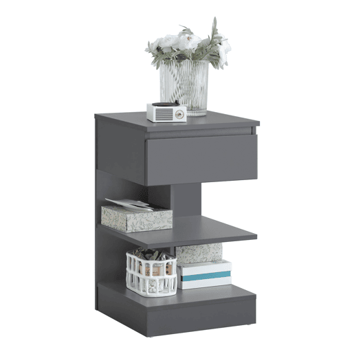 Mesa de cabeceira com 1 gaveta e 2 prateleiras Cinzento 39x65x39cm SoBuy FBT49-HG