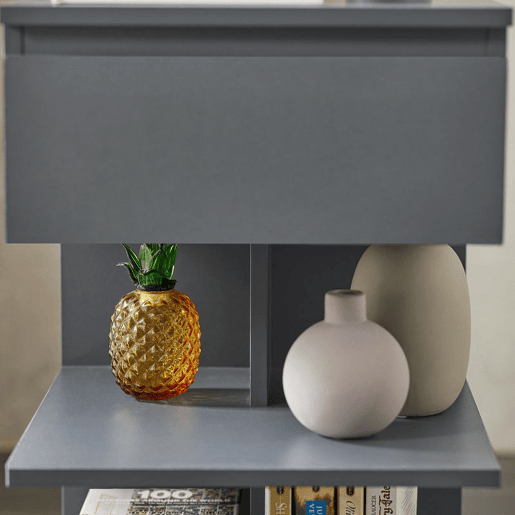 Mesa de cabeceira com 1 gaveta e 2 prateleiras Cinzento 39x65x39cm SoBuy FBT49-HG