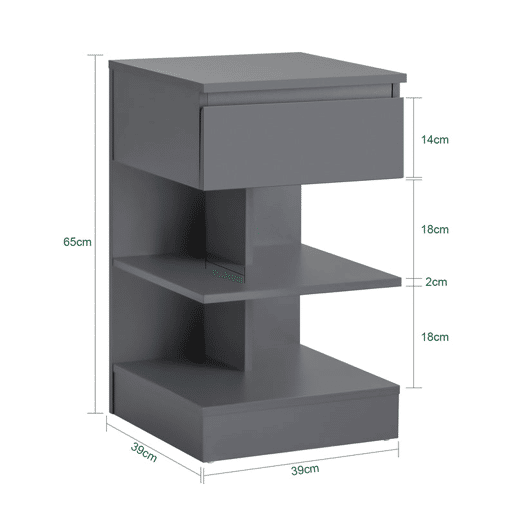 Mesa de cabeceira com 1 gaveta e 2 prateleiras Cinzento 39x65x39cm SoBuy FBT49-HG