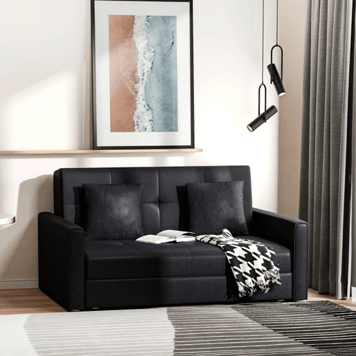 HOMCOM Sofá Cama de 2 Lugares Estofado em Algodão com 2 Almofadas Apoio para os Braços e Armazenamento Sofá Duplo Moderno para Sala de Estar Escritório 152x101x81cm Cinza Carvão