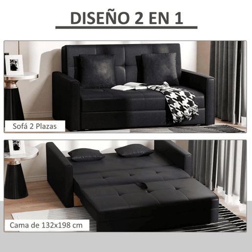 HOMCOM Sofá Cama de 2 Lugares Estofado em Algodão com 2 Almofadas Apoio para os Braços e Armazenamento Sofá Duplo Moderno para Sala de Estar Escritório 152x101x81cm Cinza Carvão