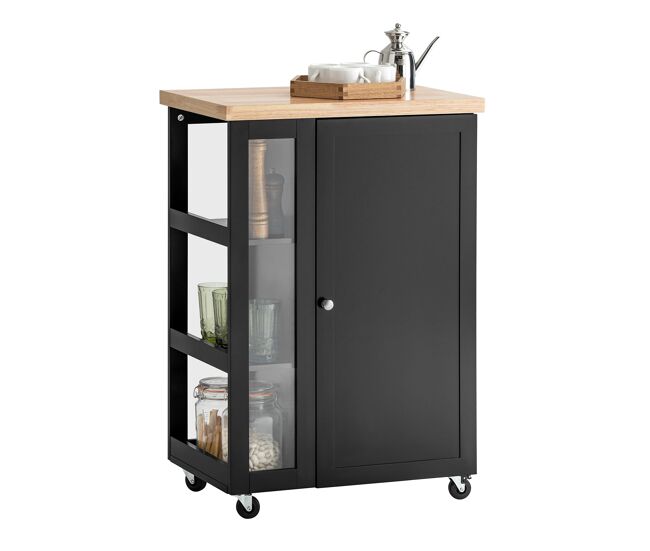 Carrito auxiliar de cocina con 3 estantes sobuy fkw75- sch negro 60x40x90cm