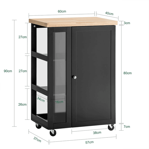 Carrinho de cozinha com 3 prateleiras SoBuy FKW75- SCH preto 60x40x90cm