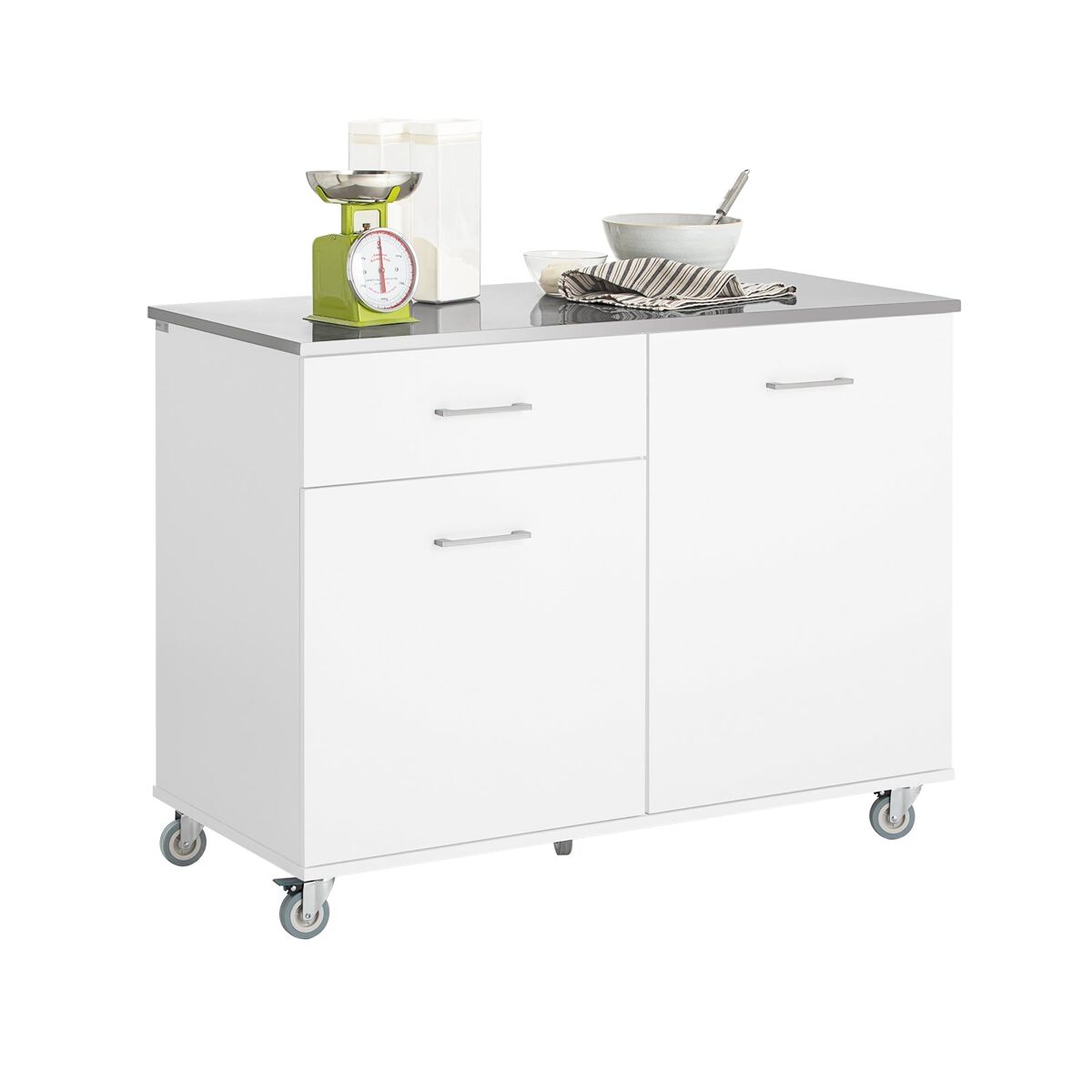 Isla de cocina con 1 cajón y 2 puertas 120x56x90 cm blanco sobuy fkw117-w