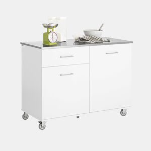 Ilha de cozinha com 1 gaveta e 2 portas 120x56x90 cm Branco SoBuy FKW117-W