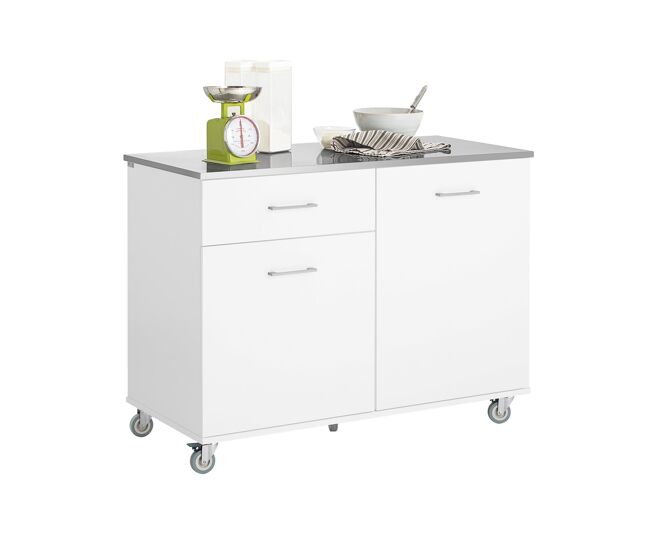 Isla de cocina con 1 cajón y 2 puertas 120x56x90 cm blanco sobuy fkw117-w