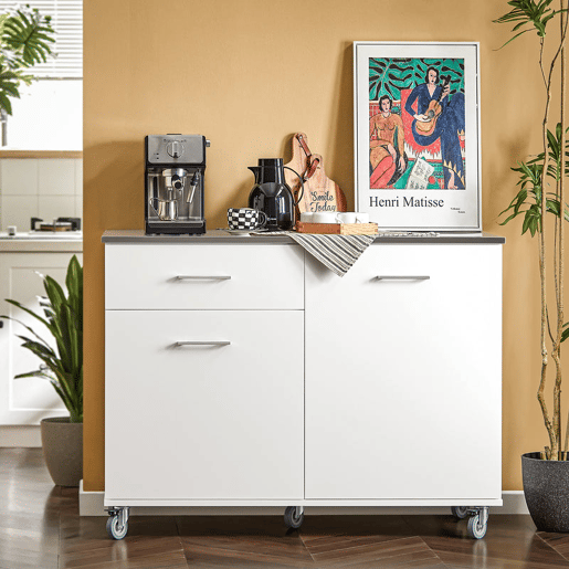 Ilha de cozinha com 1 gaveta e 2 portas 120x56x90 cm Branco SoBuy FKW117-W
