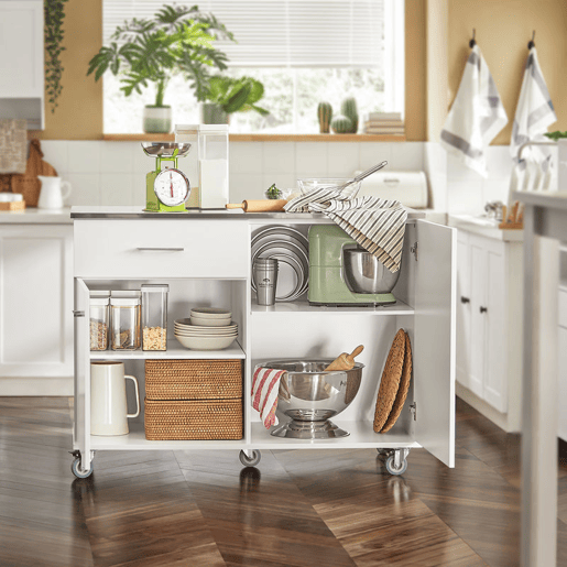 Ilha de cozinha com 1 gaveta e 2 portas 120x56x90 cm Branco SoBuy FKW117-W