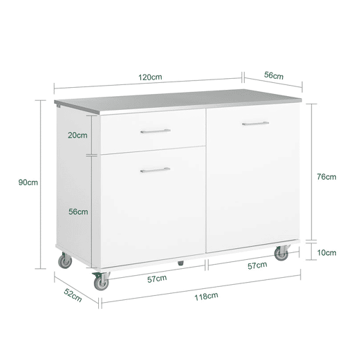 Ilha de cozinha com 1 gaveta e 2 portas 120x56x90 cm Branco SoBuy FKW117-W