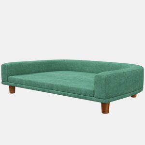 PawHut Sofá para Cães Cama Elevada para Cães Estofada com Almofada Lavável e Pés de Madeira de Pinho Carga Máxima 40 kg 98x67x25 cm Verde