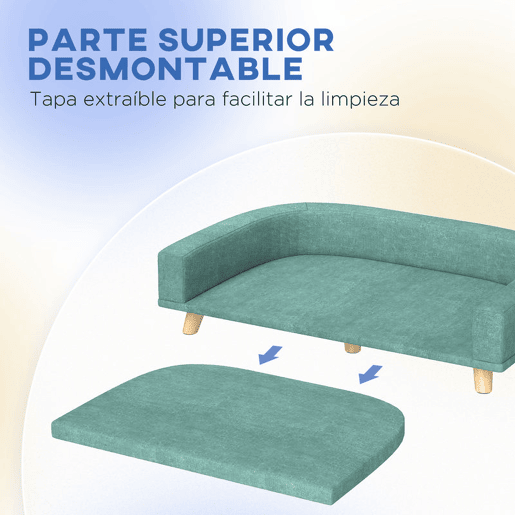 PawHut Sofá para Cães Cama Elevada para Cães Estofada com Almofada Lavável e Pés de Madeira de Pinho Carga Máxima 40 kg 98x67x25 cm Verde