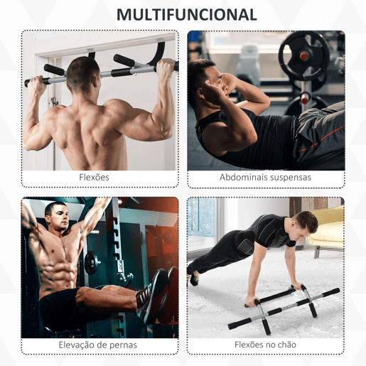 HOMCOM Barra de Elevações Multifuncional de Parede com Pegas Antiderrapantes, Suporta até 110 kg, Ideal para Exercício e Treino em Casa, Ginásio, Preto
