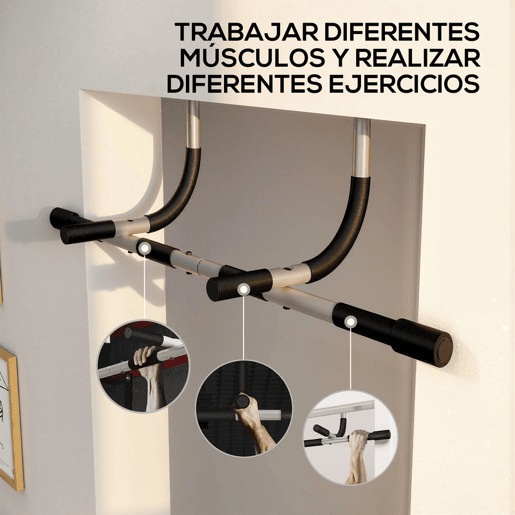 HOMCOM Barra de Elevações Multifuncional de Parede com Pegas Antiderrapantes, Suporta até 110 kg, Ideal para Exercício e Treino em Casa, Ginásio, Preto