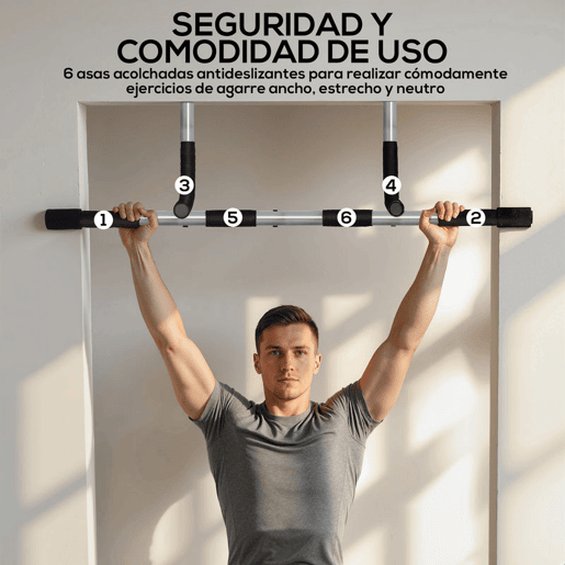 HOMCOM Barra de Elevações Multifuncional de Parede com Pegas Antiderrapantes, Suporta até 110 kg, Ideal para Exercício e Treino em Casa, Ginásio, Preto