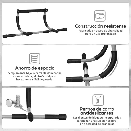 HOMCOM Barra de Elevações Multifuncional de Parede com Pegas Antiderrapantes, Suporta até 110 kg, Ideal para Exercício e Treino em Casa, Ginásio, Preto