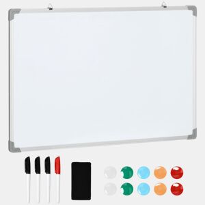 HOMCOM Quadro Magnético com Estrutura de Liga de Alumínio 90x60 cm Quadro Magnético com Apagador 4 Marcadores e 10 Ímás para Escritório Casa Branco
