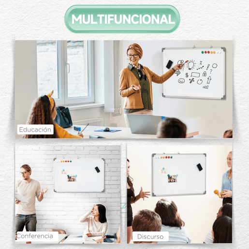 HOMCOM Quadro Magnético com Estrutura de Liga de Alumínio 90x60 cm Quadro Magnético com Apagador 4 Marcadores e 10 Ímás para Escritório Casa Branco