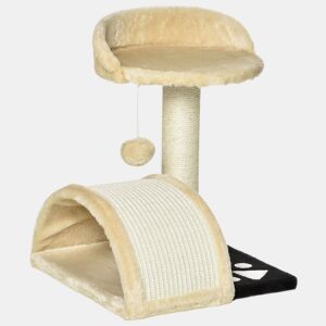 PawHut Árvore Arranhador para Gatos Pequena Altura 46 cm de 2 Níveis com Poste e Tapete de Arranhar Cama e Bola Suspensa 35,5x37x46 cm Bege
