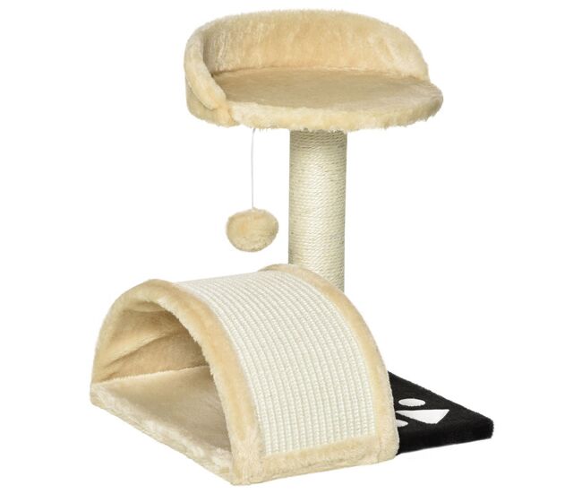 Pawhut árbol rascador para gatos pequeños altura 46 cm de 2 niveles árbol para gatos con poste tablero para rascar plataformas y juguete de bola
