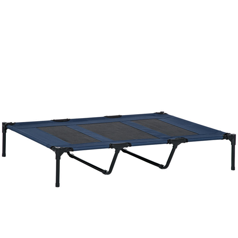 Pawhut cama elevada para perros gatos portátil cama para mascotas con zona de malla transpirable y tela oxford para interior exterior 122x92x23 cm azul
