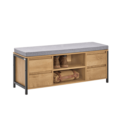 Sapateira de bancada com 2 prateleiras e 4 gavetas SoBuy FSR149-N madeiracinzento 110x35x45 cm