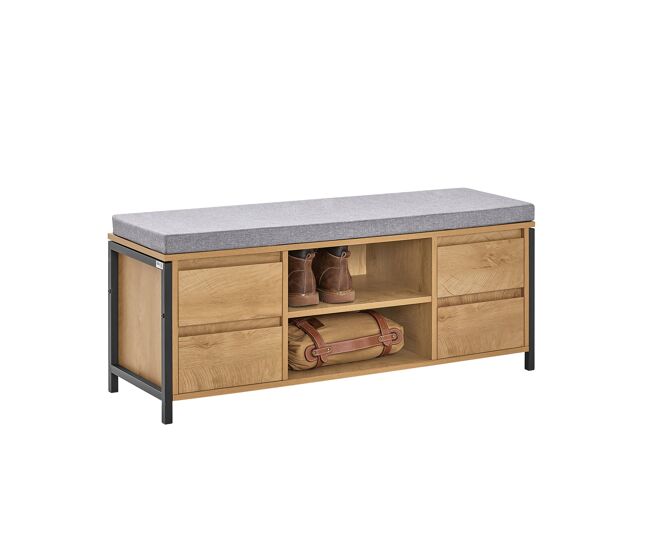Banco zapatero con 2 estantes y 4 cajones sobuy fsr149-n madera/gris 110x35x45 cm