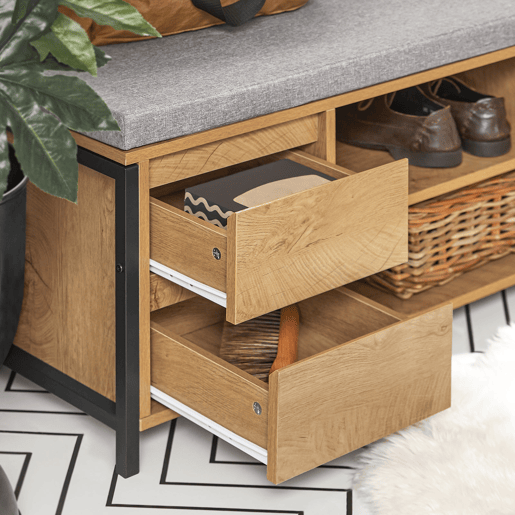 Sapateira de bancada com 2 prateleiras e 4 gavetas SoBuy FSR149-N madeiracinzento 110x35x45 cm