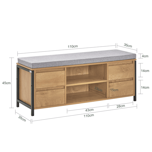 Sapateira de bancada com 2 prateleiras e 4 gavetas SoBuy FSR149-N madeiracinzento 110x35x45 cm