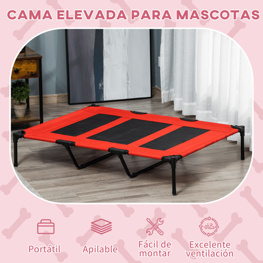PawHut Cama para Animais de Estimação Cama Elevada para Cães Gatos com Tecido Transpirável para Dormir Relaxar Exterior Jardim Terraço 122x92x23cm Vermelho