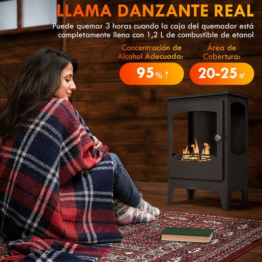 HOMCOM Lareira de Etanol 7000BTU Lareira de Bioetanol de Aço com Apagador de Aço Inoxidável Depósito de 1,2L Tempo de Combustão 3h para Interiores 20-25 m² 39x26x54 cm Preto