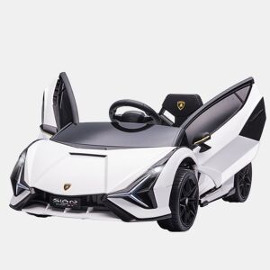 HOMCOM Carro Elétrico Lamborghini SIAN 12V para Crianças acima de 3 Anos com Controle Remoto Abertura da Porta Música MP3 USB e Faróis 108x62x40 cm Branco