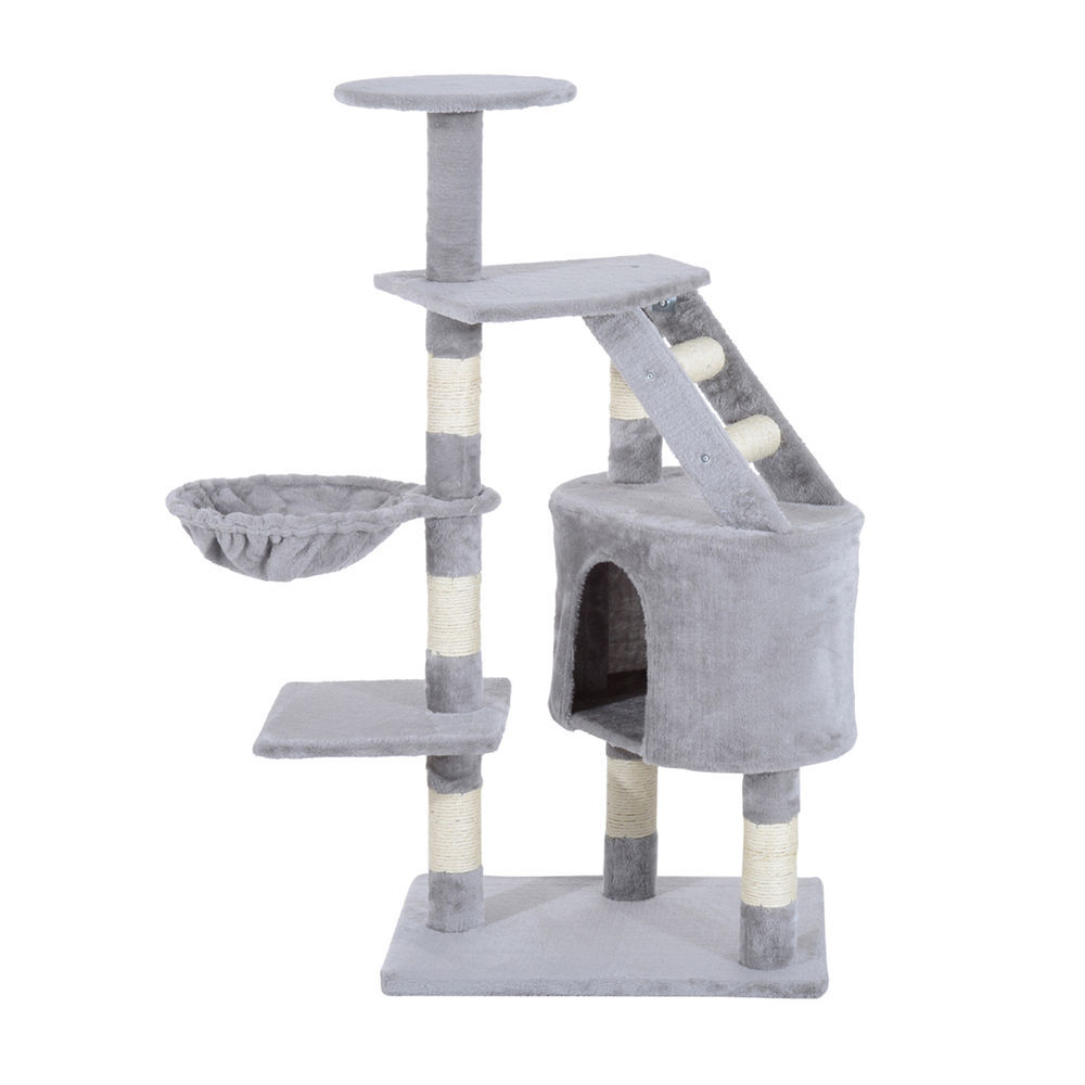 Pawhut rascador árbol para gatos grande 55x40x125 cm torre para gatos con postes escalera cueva espaciosa hamaca y varias plataformas gris