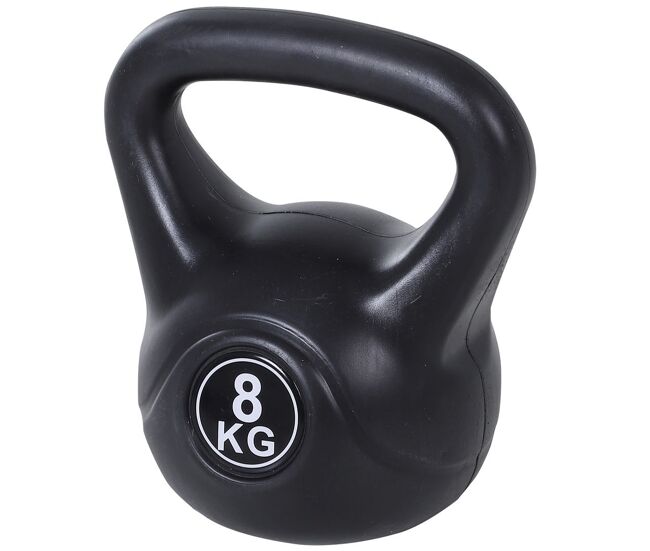 Homcom pesa rusa 8 kg, kettlebell revestimiento de plástico y relleno de arena, con mango ancho y base plana, para entrenamiento culturismo, en casa, gimnasio, negro