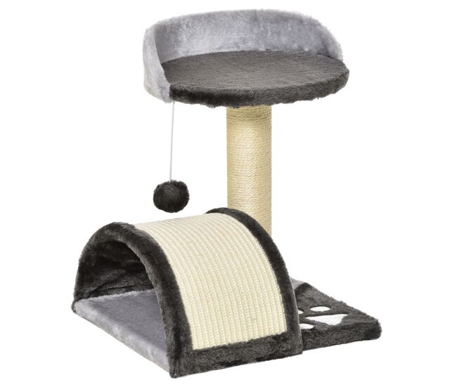 Pawhut árbol rascador para gatos pequeños altura 46 cm de 2 niveles árbol para gatos con poste tablero para rascar plataformas y juguete de bola