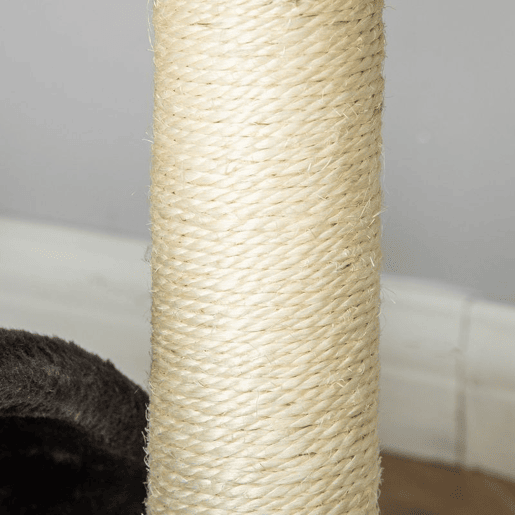 PawHut Árvore Arranhador para Gatos Pequena Altura 46 cm de 2 Níveis com Poste e Tapete de Arranhar Cama e Bola Suspensa 35,5x37x46 cm Cinza