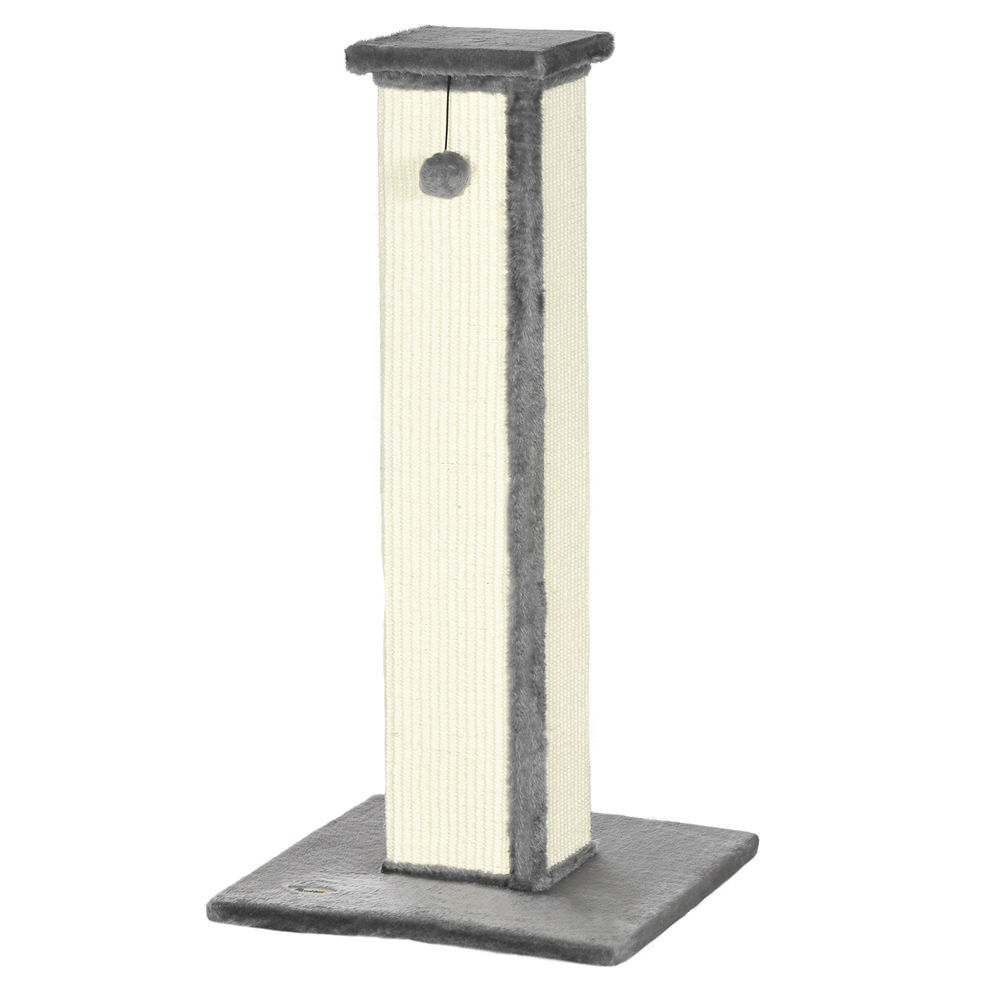Pawhut poste rascador para gatos altura 81 cm rascador para gatos arañador para gatos con poste de sisal y bola colgante 41x41x81 cm gris