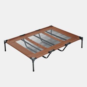 PawHut Cama para Animais de Estimação Cama Elevada para Cães Gatos com Tecido Transpirável para Dormir Relaxar Exterior Jardim Terraço 122x92x23cm Marrom