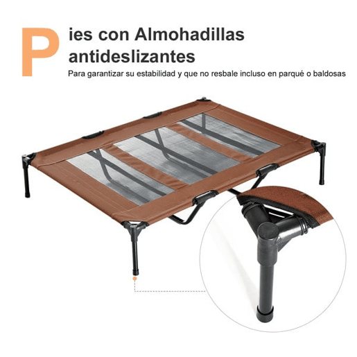 PawHut Cama para Animais de Estimação Cama Elevada para Cães Gatos com Tecido Transpirável para Dormir Relaxar Exterior Jardim Terraço 122x92x23cm Marrom
