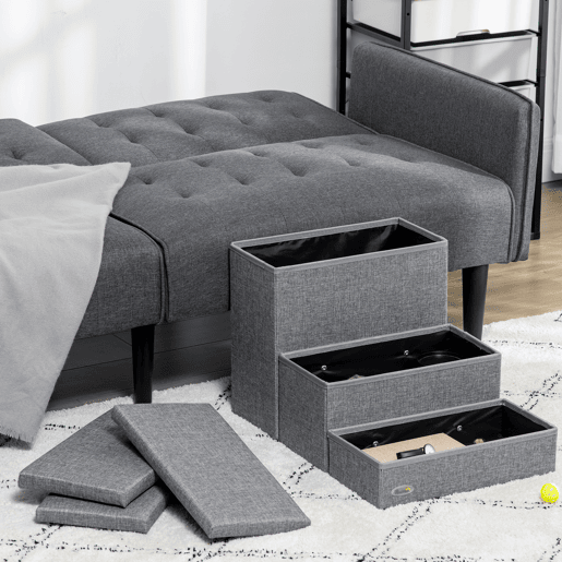 PawHut Escada para Animais de Estimação com 3 Degraus para Cães Gatos com Espaço de Armazenamento 63,5x42,5x40,5 cm Cinza