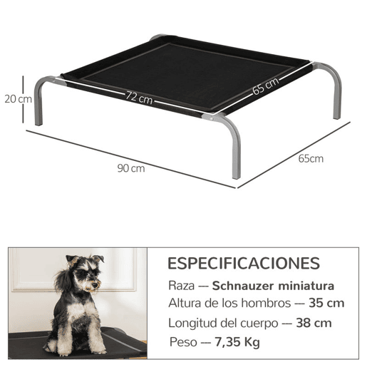 PawHut Cama Elevada para Animais de Estimação Cama para Cães e Gatos Desmontável Tecido Textilene Exterior Jardim Terraço 90x65x20cm Preto